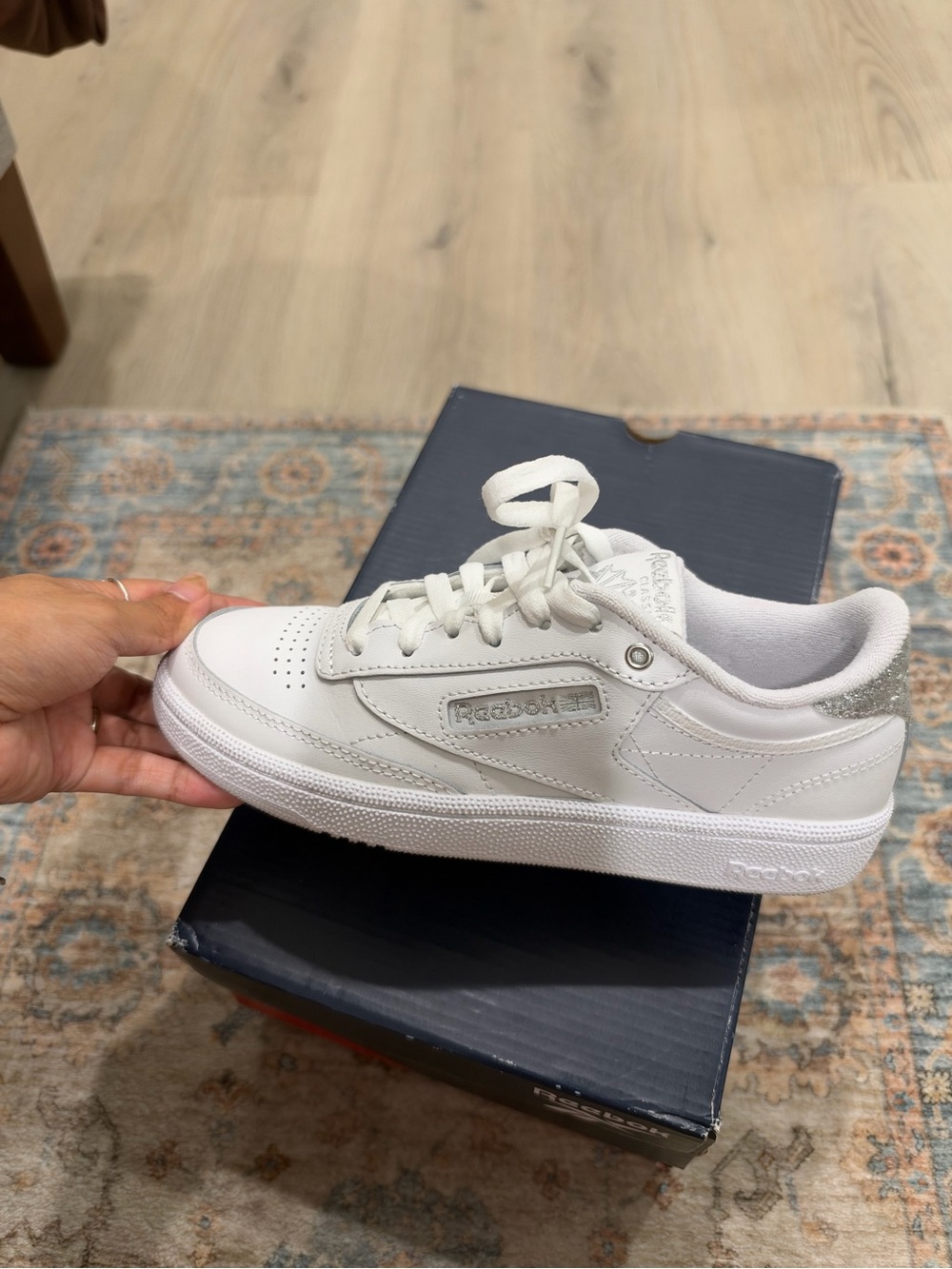 Reebok Kids White Low-Top Leather Sneaker with Silver Heel Accent